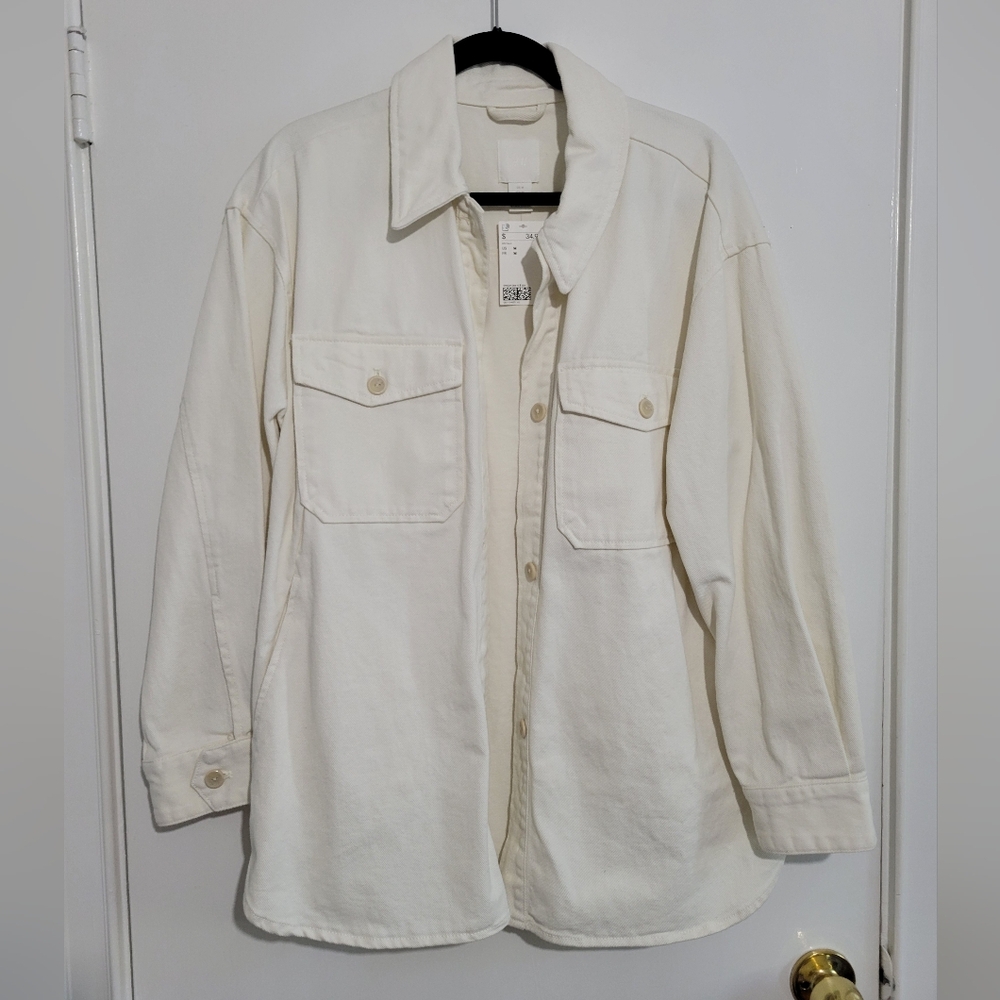 Women's Cream Denim Jacket (Oversized Look)